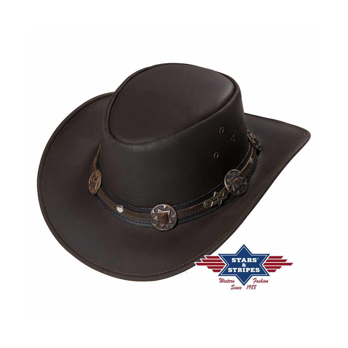 Brauner Lederhut Westernhut Outdoor Hut Model Huck L