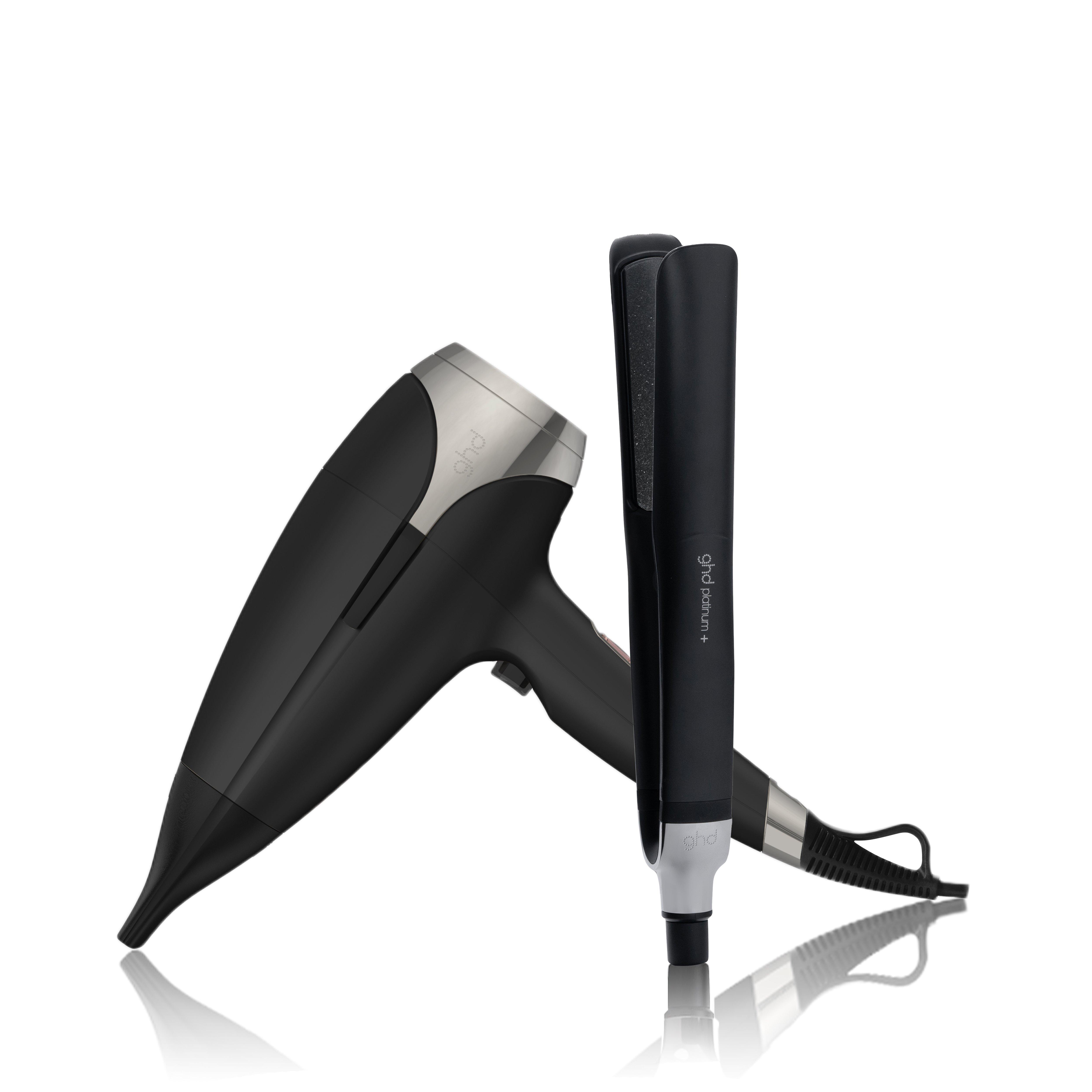 ghd Platinum+ Glätteisen & ghd Helios Haartrockner Bundle In Schwarz, Schwarzes Bundle