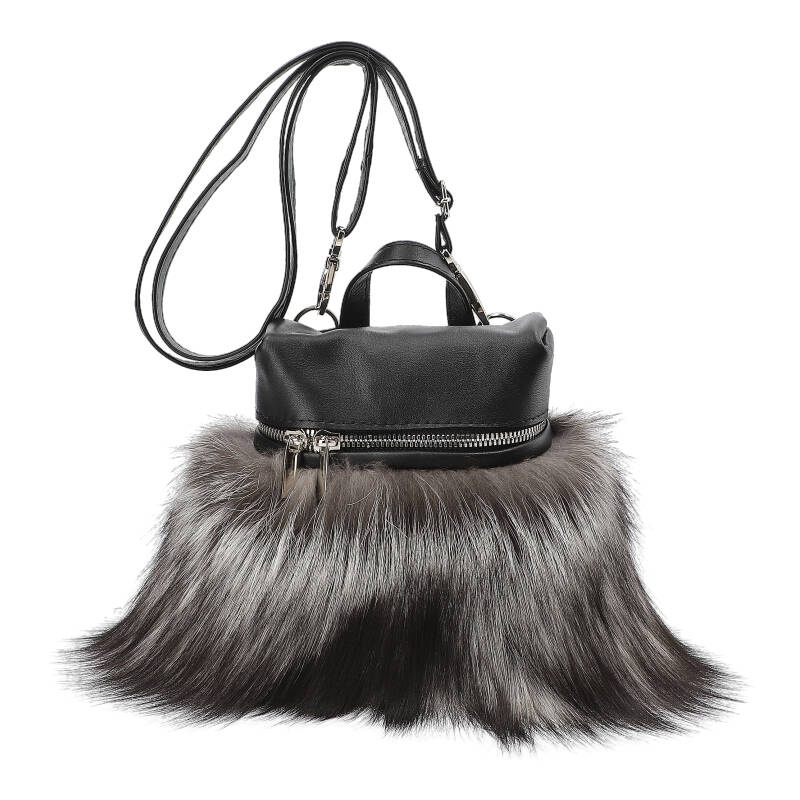Schwarze Handtasche Luka-Pelli Mit Echtem Fuchsfell