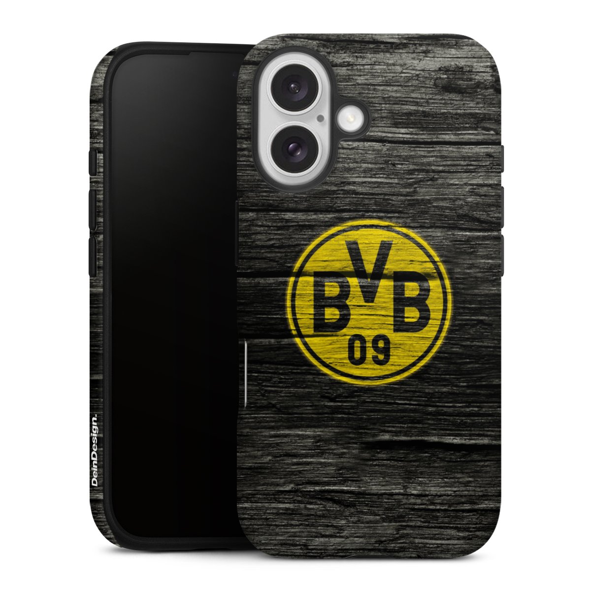 iPhone 16 Handy Panzer Handyhülle robuste Outdoor Hülle Schutzhülle matt Wooden Look Borussia Dortmund Bvb Tough Case
