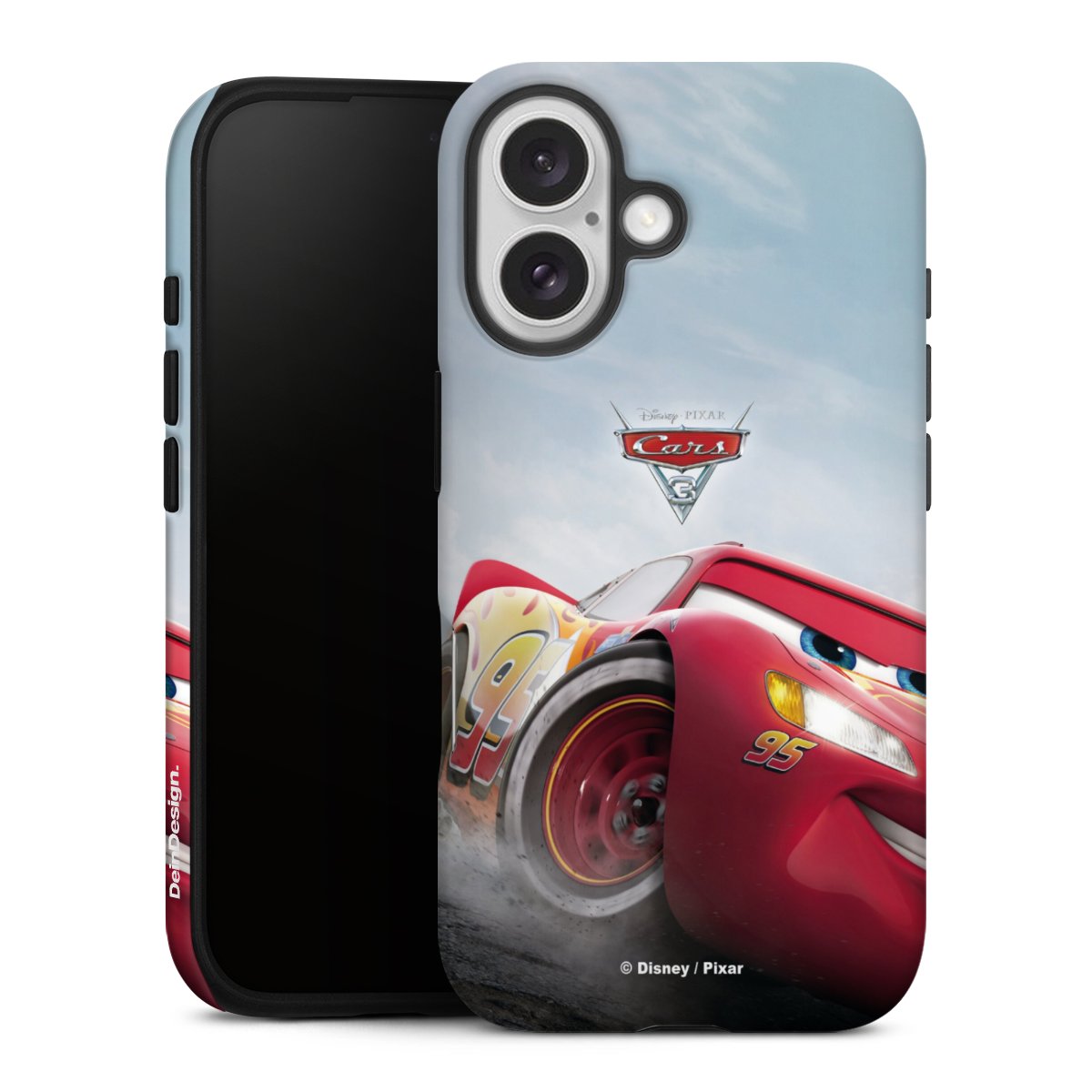 iPhone 16 Handy Panzer Handyhülle robuste Outdoor Hülle Schutzhülle matt Lightning Mcqueen 95 Official Licensed Product Cars Tough Case