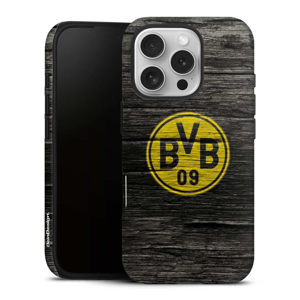 iPhone 16 Pro Handy Panzer Handyhülle robuste Outdoor Hülle Schutzhülle matt Wooden Look Borussia Dortmund Bvb Tough Case
