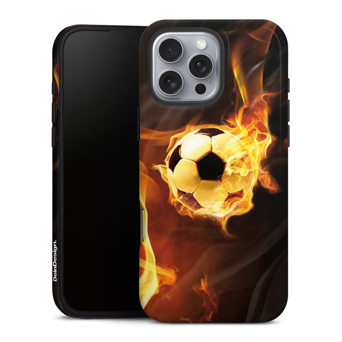 iPhone 16 Pro Max Handy Panzer Handyhülle robuste Outdoor Hülle Schutzhülle matt Ball Soccer Fire Tough Case