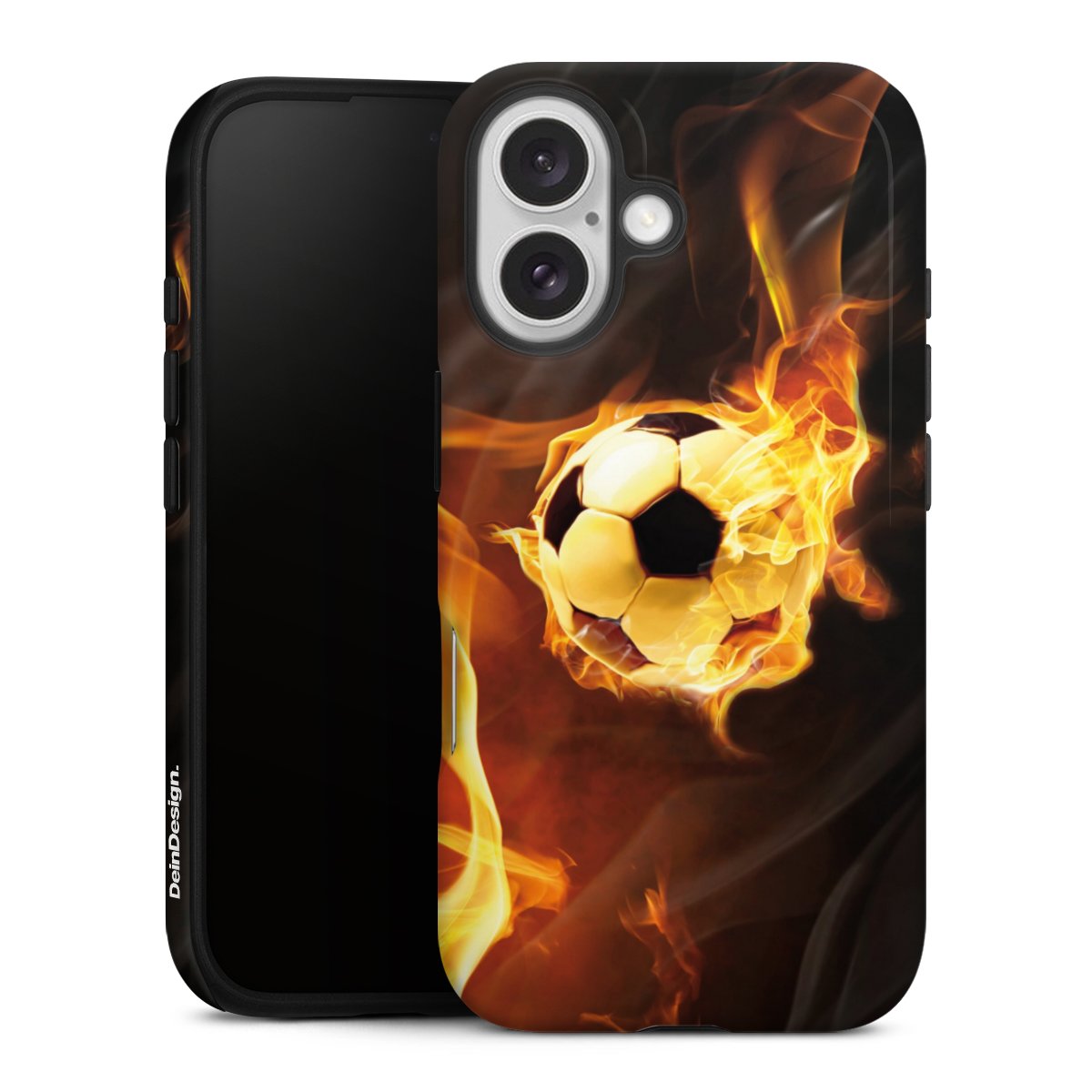 iPhone 16 Handy Panzer Handyhülle robuste Outdoor Hülle Schutzhülle glänzend Ball Soccer Fire Tough Case