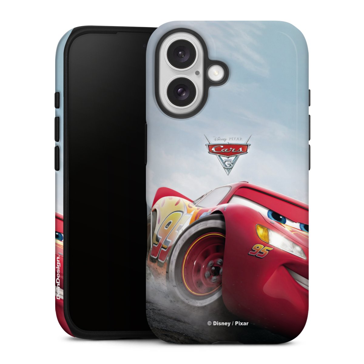 iPhone 16 Handy Panzer Handyhülle robuste Outdoor Hülle Schutzhülle glänzend Lightning Mcqueen 95 Official Licensed Product Cars Tough Case