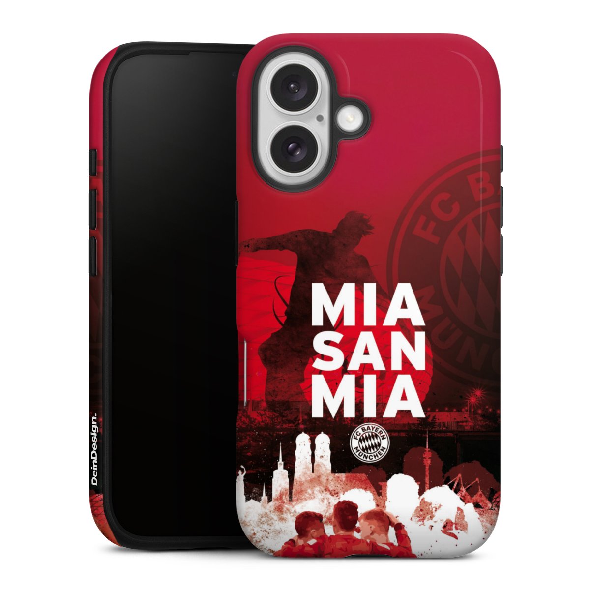 iPhone 16 Handy Panzer Handyhülle robuste Outdoor Hülle Schutzhülle glänzend Mia San Mia Fcb Fc Bayern München Tough Case