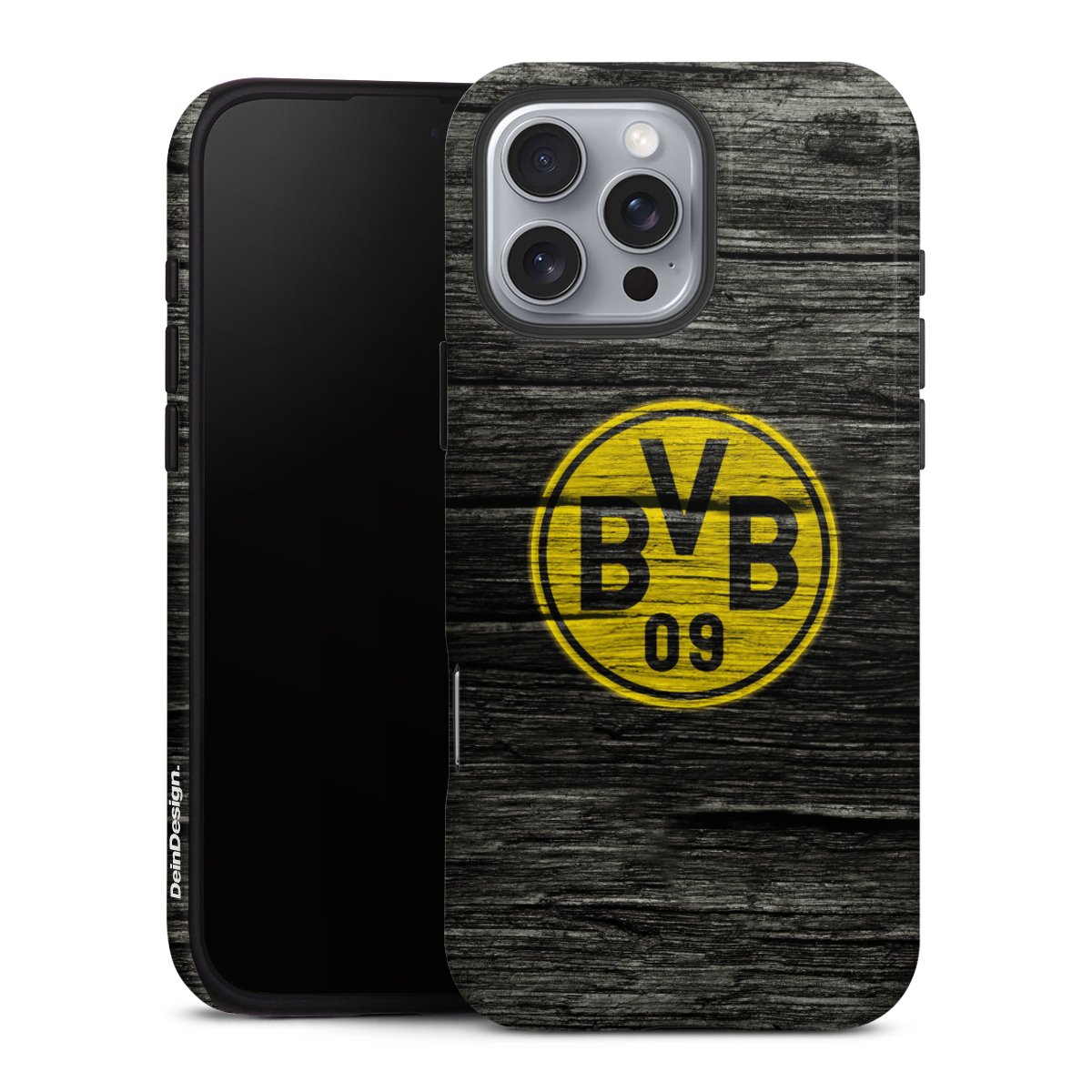 iPhone 16 Pro Max Handy Panzer Handyhülle robuste Outdoor Hülle Schutzhülle glänzend Wooden Look Borussia Dortmund Bvb Tough Case