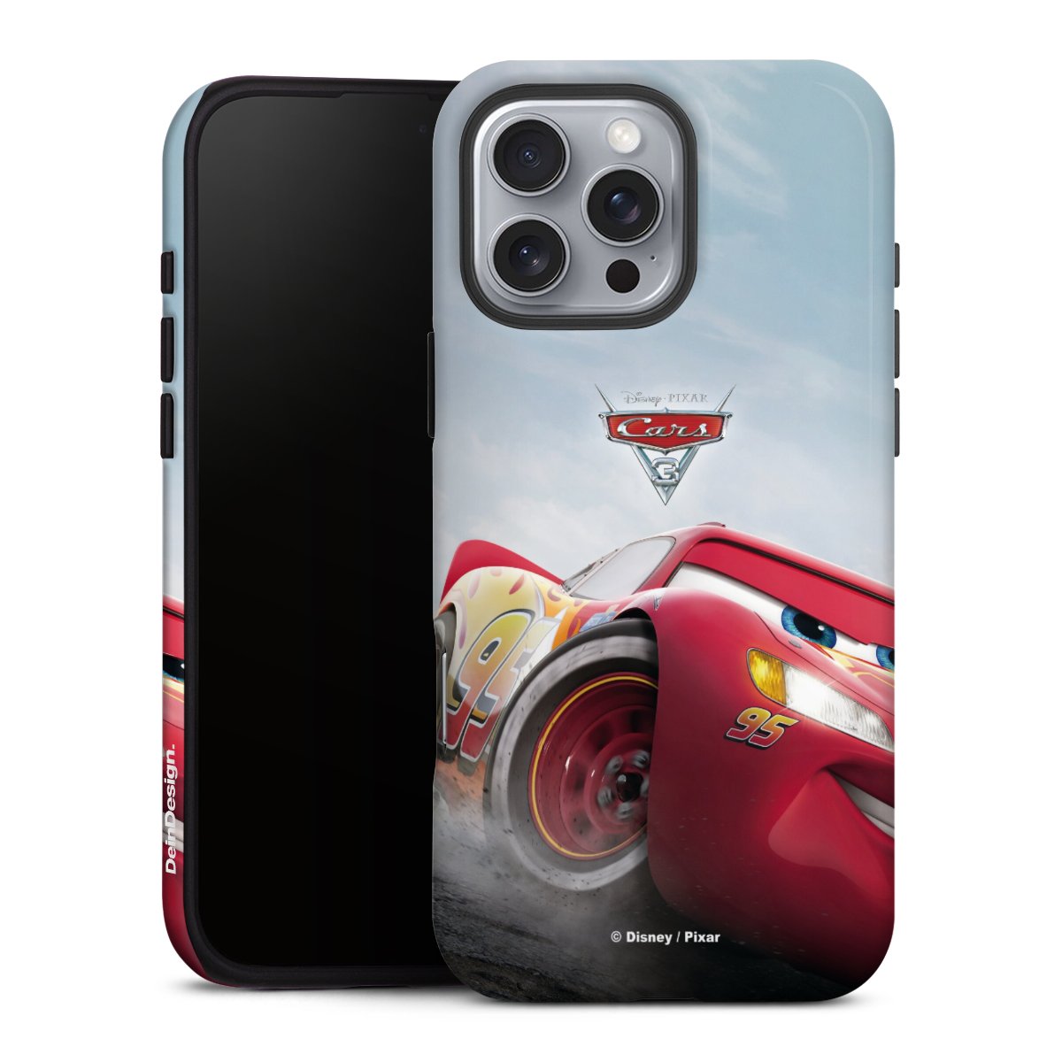 iPhone 16 Pro Max Handy Panzer Handyhülle robuste Outdoor Hülle Schutzhülle glänzend Lightning Mcqueen 95 Official Licensed Product Cars Tough Case