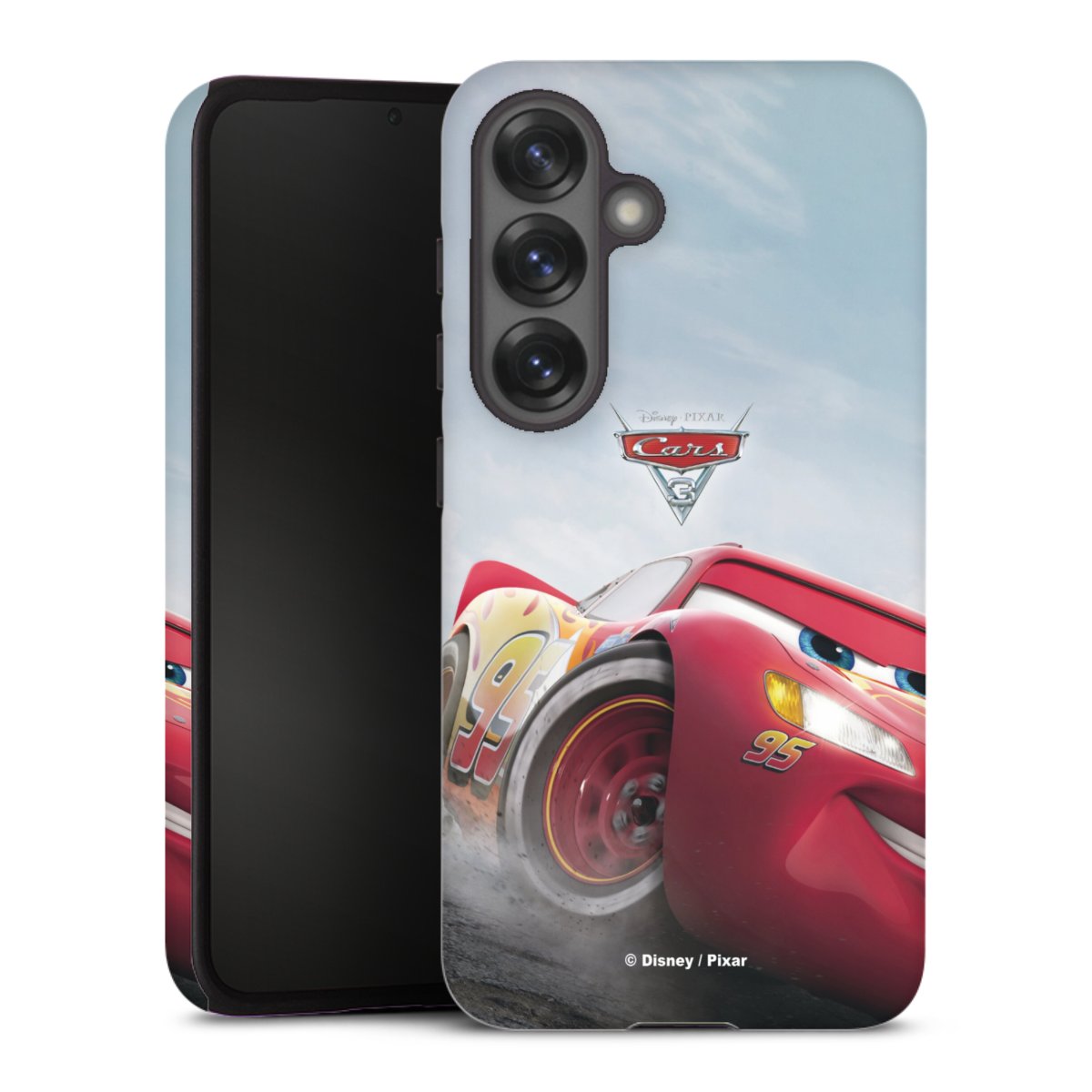 Galaxy S25 Handy Panzer Handyhülle robuste Outdoor Hülle Schutzhülle matt Lightning Mcqueen 95 Official Licensed Product Cars Tough Case