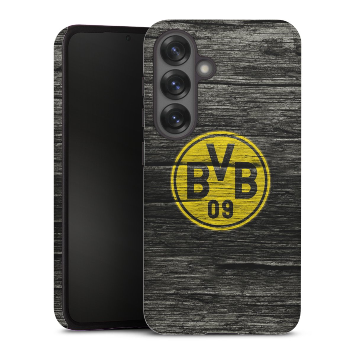 Galaxy S25 Handy Panzer Handyhülle robuste Outdoor Hülle Schutzhülle glänzend Wooden Look Borussia Dortmund Bvb Tough Case