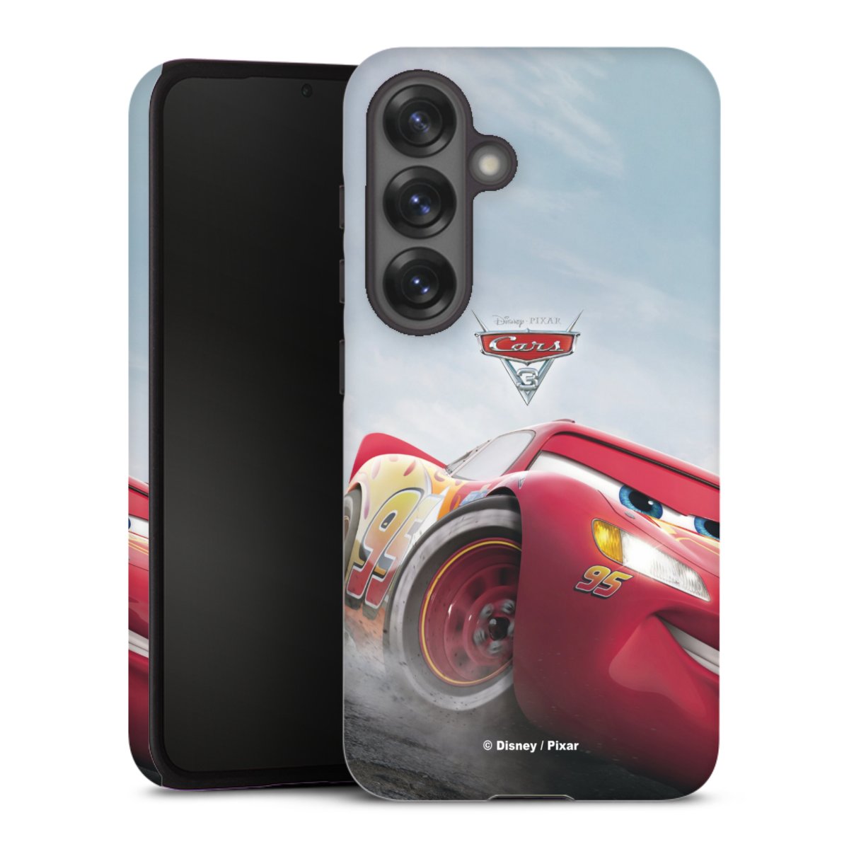 Galaxy S25 Handy Panzer Handyhülle robuste Outdoor Hülle Schutzhülle glänzend Lightning Mcqueen 95 Official Licensed Product Cars Tough Case