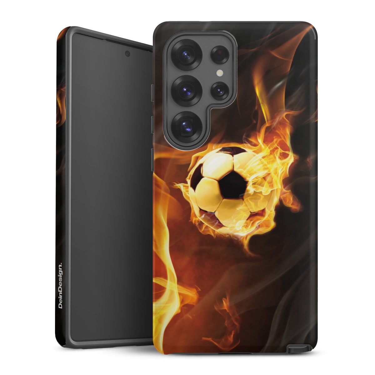 Galaxy S25 Ultra Handy Panzer Handyhülle robuste Outdoor Hülle Schutzhülle glänzend Ball Soccer Fire Tough Case