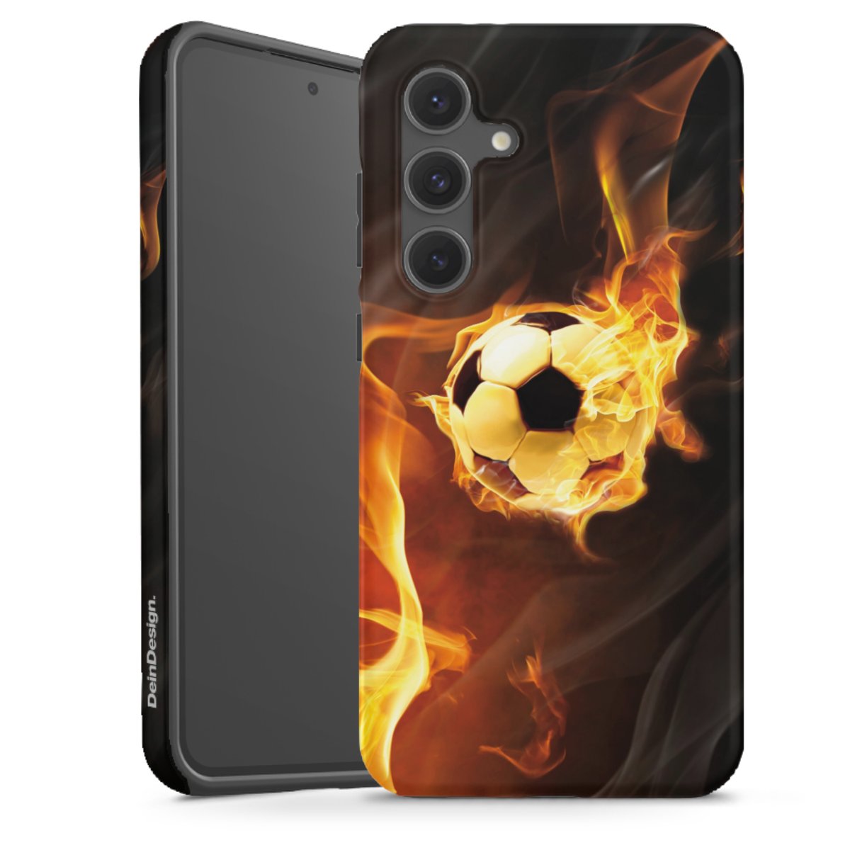 Galaxy S24 FE 5G Handy Panzer Handyhülle robuste Outdoor Hülle Schutzhülle matt Ball Soccer Fire Tough Case