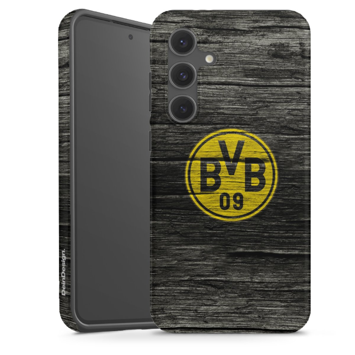 Galaxy S24 FE 5G Handy Panzer Handyhülle robuste Outdoor Hülle Schutzhülle matt Wooden Look Borussia Dortmund Bvb Tough Case