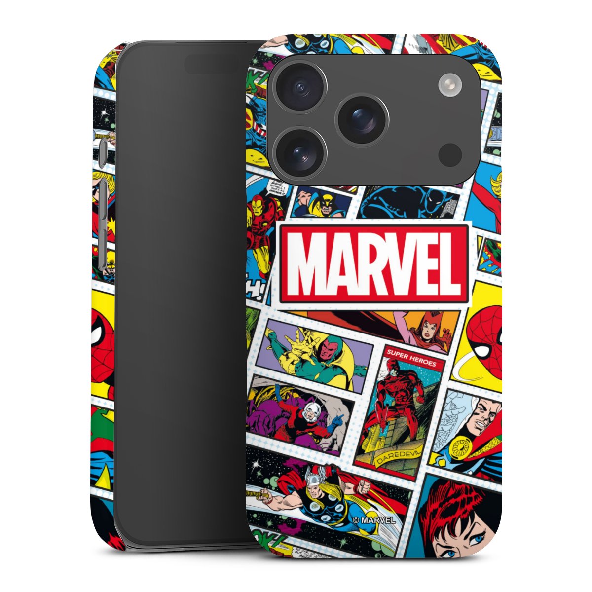 iPhone 17 Pro Handy Premium Case Smartphone Handyhülle Schutzhülle glänzend Marvel Comic Muster Premium Case