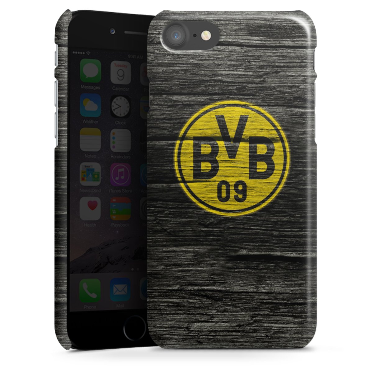 iPhone SE (2020) Handy Premium Case Smartphone Handyhülle Schutzhülle glänzend Wooden Look Borussia Dortmund Bvb Premium Case