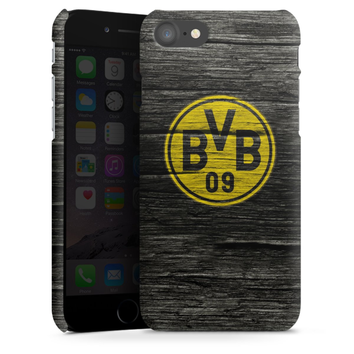 iPhone SE (2020) Handy Premium Case Smartphone Handyhülle Schutzhülle matt Wooden Look Borussia Dortmund Bvb Premium Case