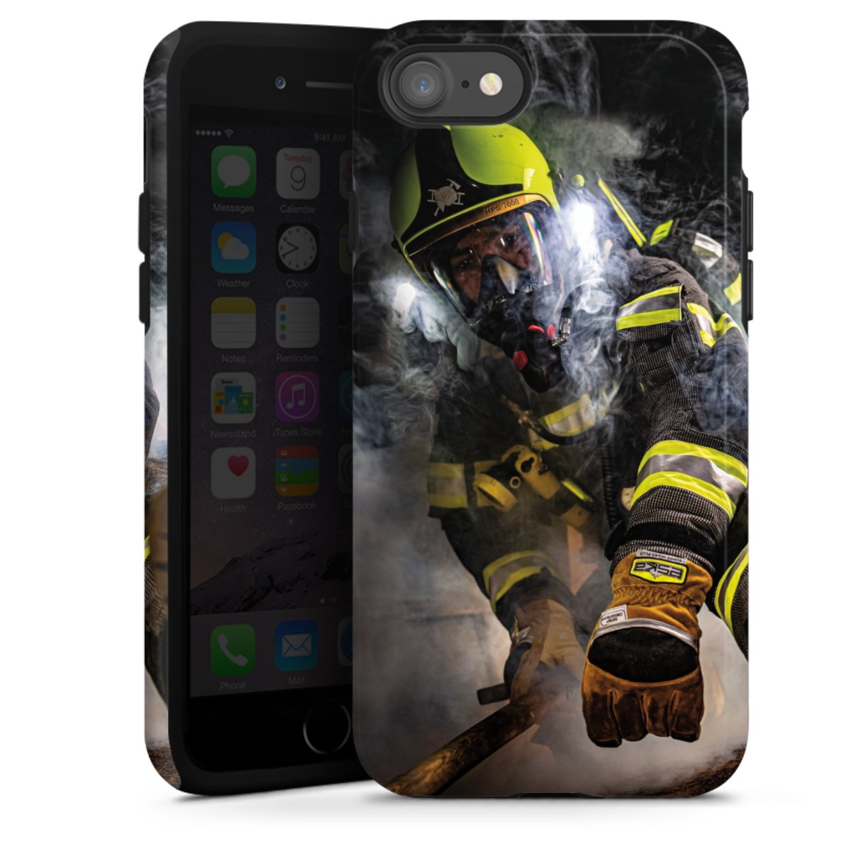 iPhone SE (2020) Handy Panzer Handyhülle robuste Outdoor Hülle Schutzhülle glänzend Fire Fighter Fire Fire Fighters Tough Case