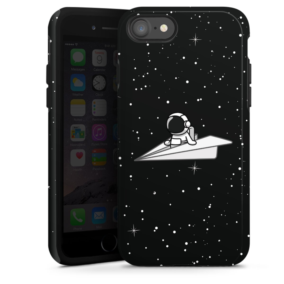 iPhone SE (2020) Handy Panzer Handyhülle robuste Outdoor Hülle Schutzhülle glänzend Astronaut Comic Paper Tough Case