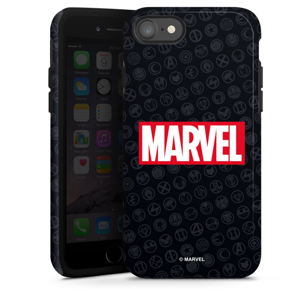iPhone SE (2020) Handy Panzer Handyhülle robuste Outdoor Hülle Schutzhülle glänzend Comic Marvel Logo Tough Case