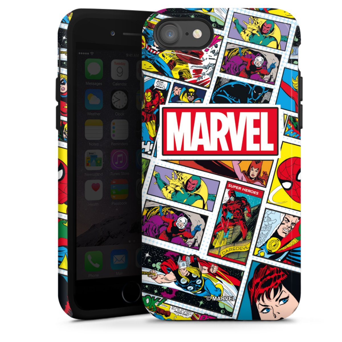 iPhone SE (2020) Handy Panzer Handyhülle robuste Outdoor Hülle Schutzhülle glänzend Marvel Comic Muster Tough Case