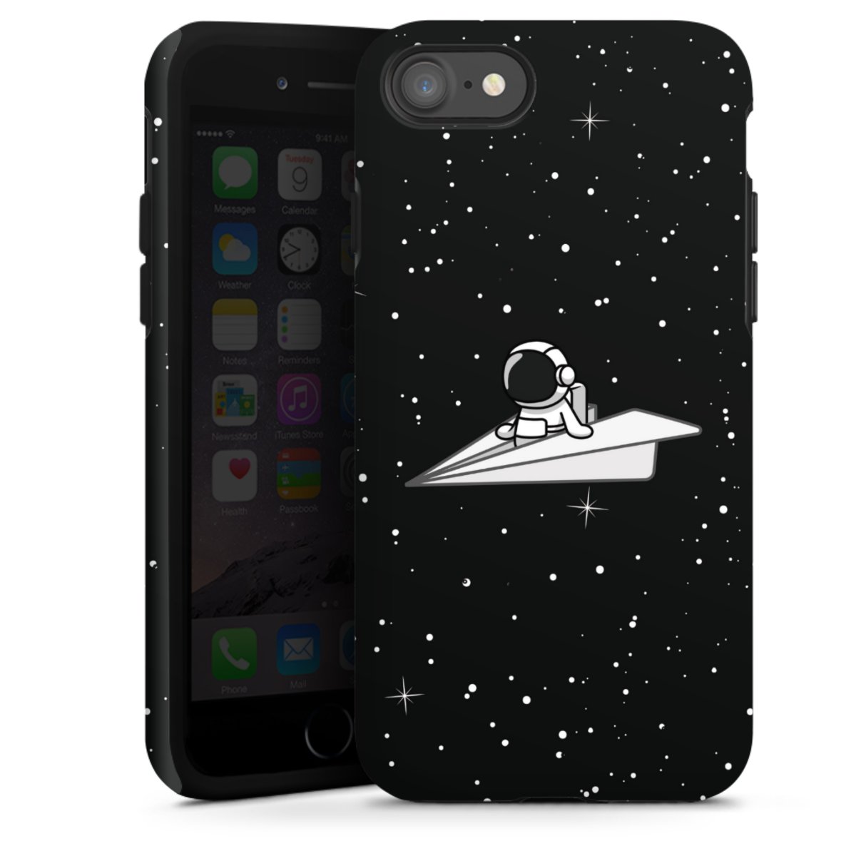 iPhone SE (2020) Handy Panzer Handyhülle robuste Outdoor Hülle Schutzhülle matt Astronaut Comic Paper Tough Case