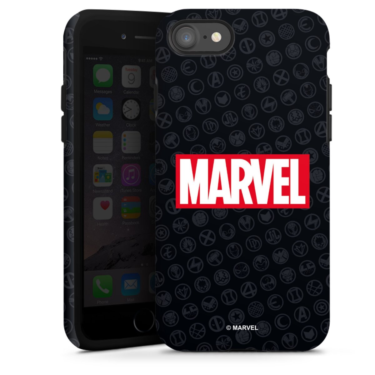 iPhone SE (2020) Handy Panzer Handyhülle robuste Outdoor Hülle Schutzhülle matt Comic Marvel Logo Tough Case