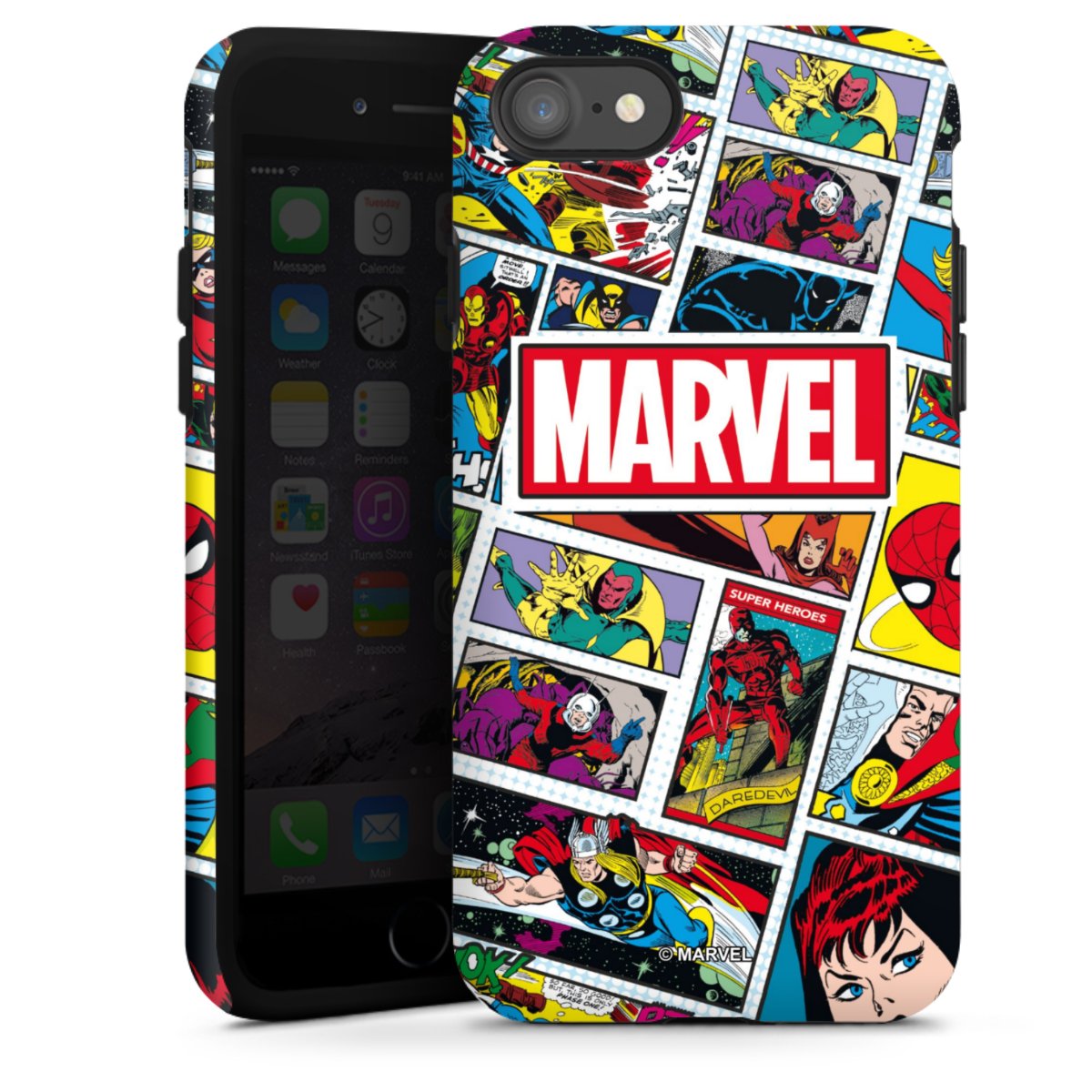 iPhone SE (2020) Handy Panzer Handyhülle robuste Outdoor Hülle Schutzhülle matt Marvel Comic Muster Tough Case