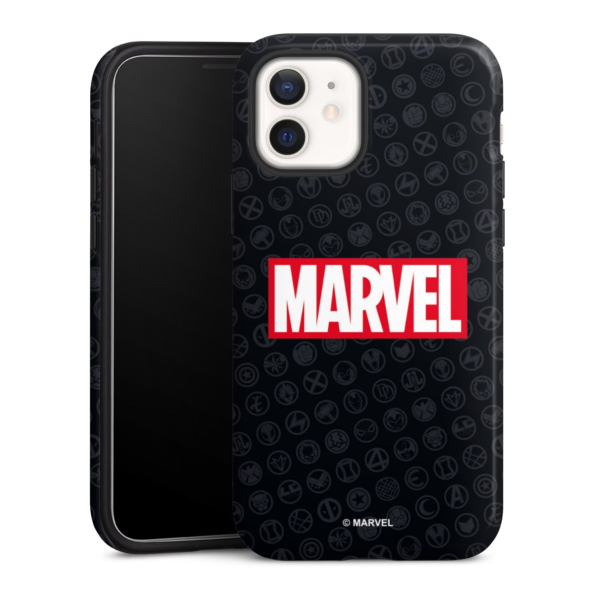 iPhone 12 mini Handy Panzer Handyhülle robuste Outdoor Hülle Schutzhülle glänzend Comic Marvel Logo Tough Case
