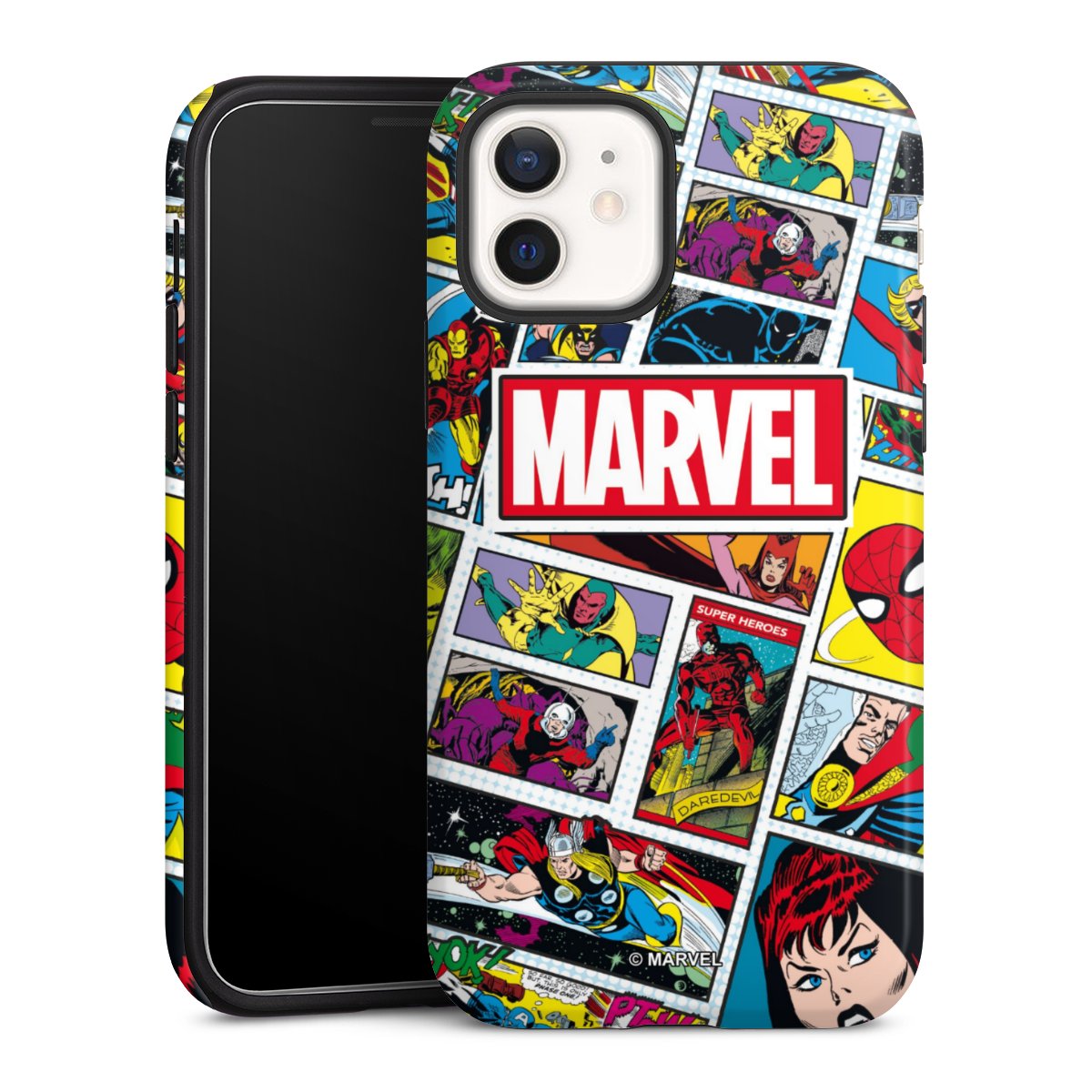 iPhone 12 mini Handy Panzer Handyhülle robuste Outdoor Hülle Schutzhülle glänzend Marvel Comic Muster Tough Case