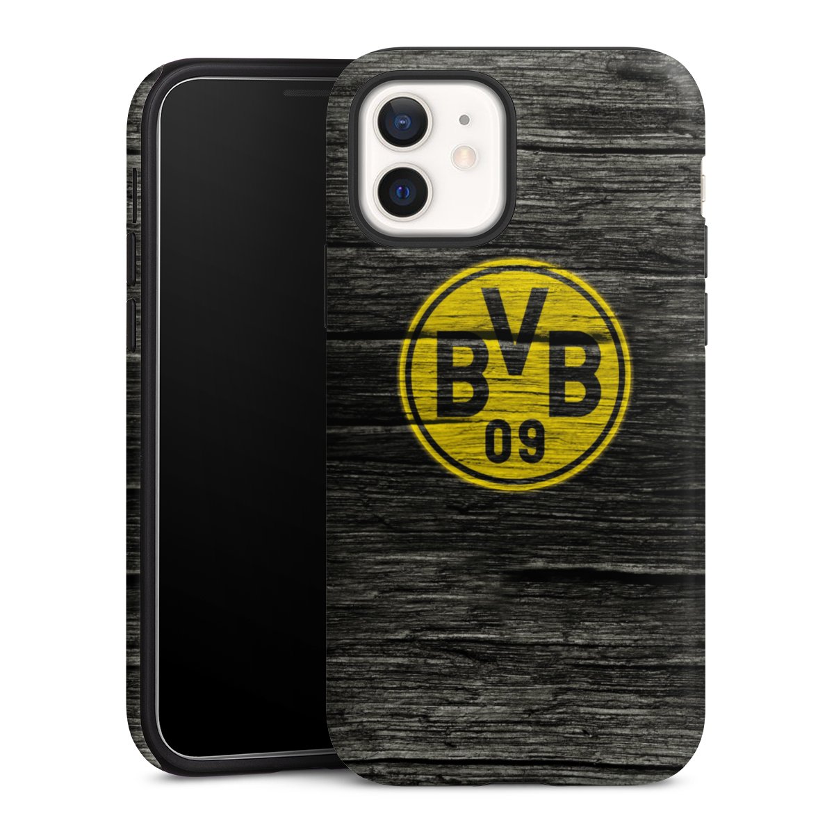 iPhone 12 mini Handy Panzer Handyhülle robuste Outdoor Hülle Schutzhülle matt Wooden Look Borussia Dortmund Bvb Tough Case