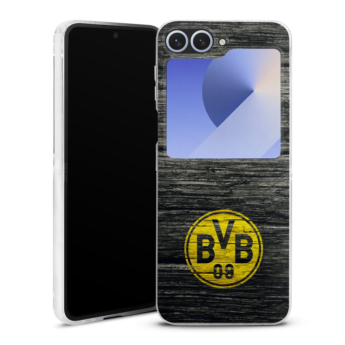 Galaxy Z Flip 6 Handy Hard Case Schutzhülle transparent Smartphone Handy Hülle Wooden Look Borussia Dortmund Bvb Hard Case