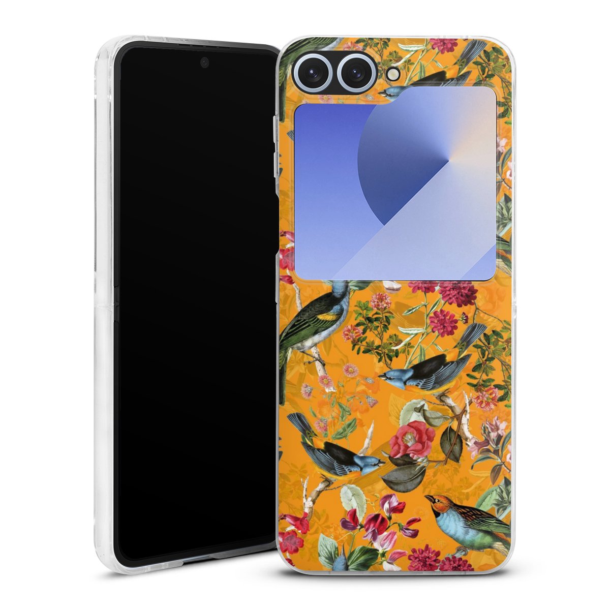 Galaxy Z Flip 6 Handy Hard Case Schutzhülle transparent Smartphone Handy Hülle Jungle Flowers Bird Hard Case
