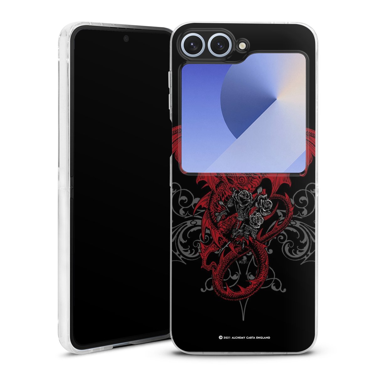 Galaxy Z Flip 6 Handy Hard Case Schutzhülle transparent Smartphone Handy Hülle Dragon Gothic Red Hard Case