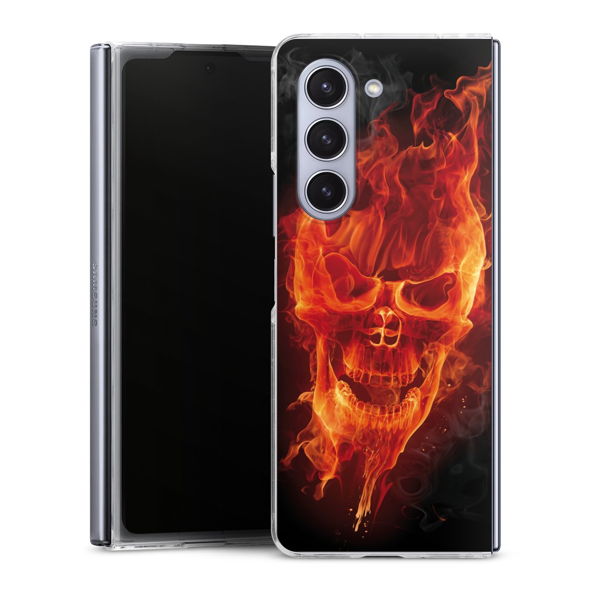 Galaxy Z Fold 5 Handy Hard Case Schutzhülle transparent Smartphone Handy Hülle Fire Totenkopf Skull Hard Case