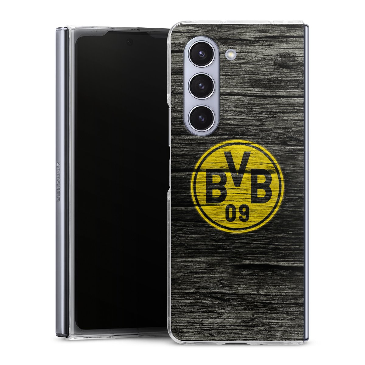 Galaxy Z Fold 5 Handy Hard Case Schutzhülle transparent Smartphone Handy Hülle Wooden Look Borussia Dortmund Bvb Hard Case