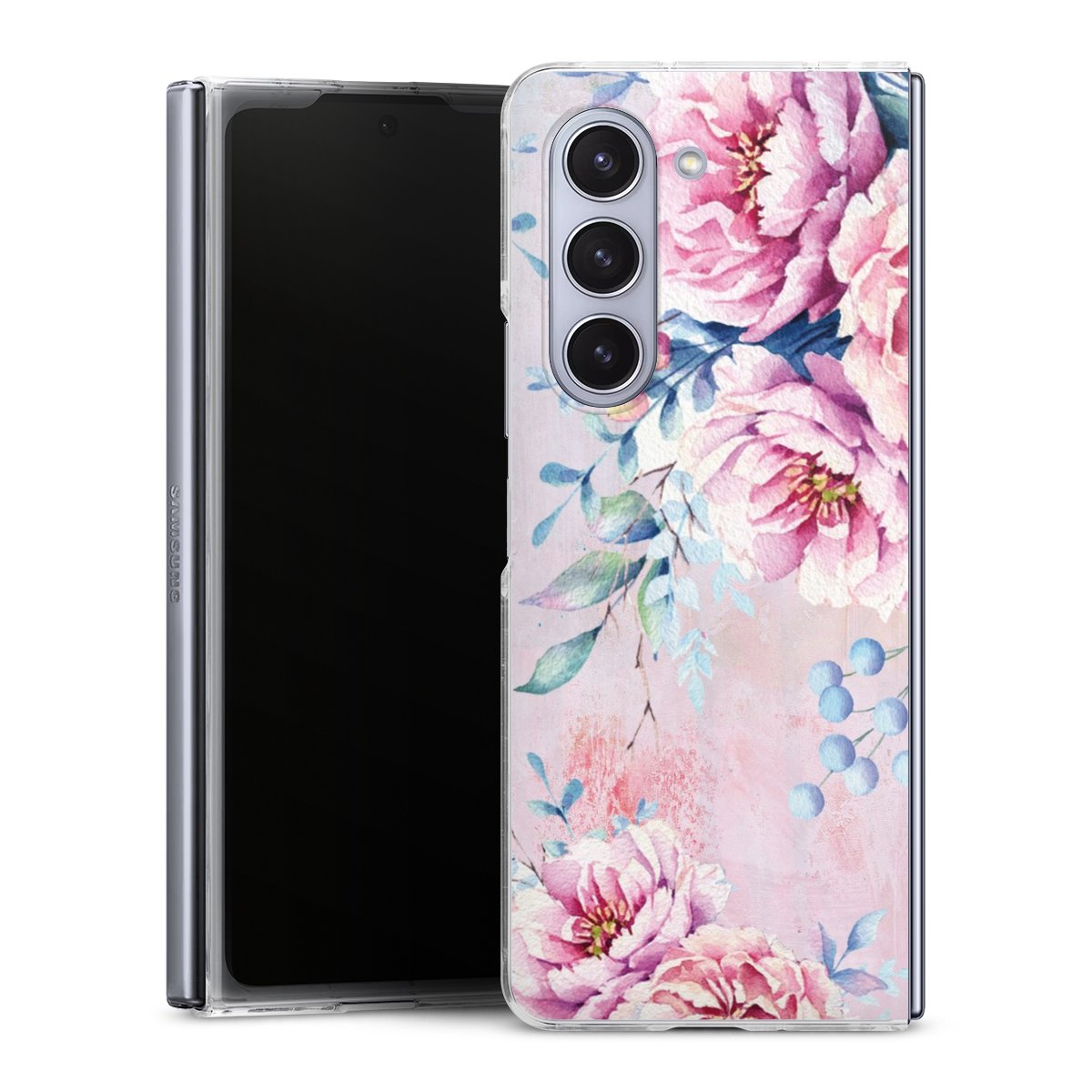 Galaxy Z Fold 5 Handy Hard Case Schutzhülle transparent Smartphone Handy Hülle Summer Flower Water Colour Hard Case