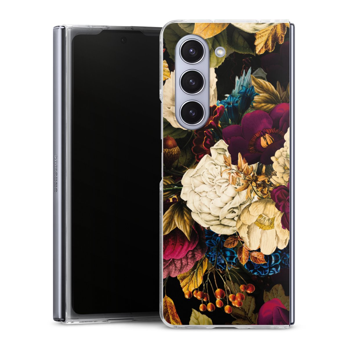 Galaxy Z Fold 5 Handy Hard Case Schutzhülle transparent Smartphone Handy Hülle Vintage Muster Flowers Hard Case