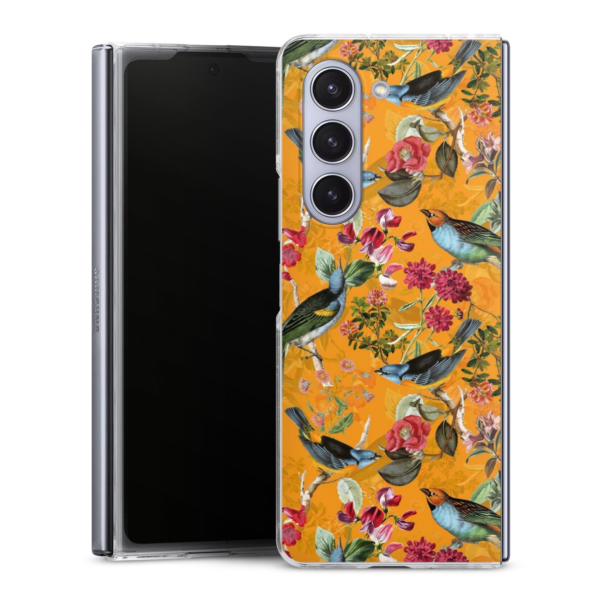 Galaxy Z Fold 5 Handy Hard Case Schutzhülle transparent Smartphone Handy Hülle Jungle Flowers Bird Hard Case