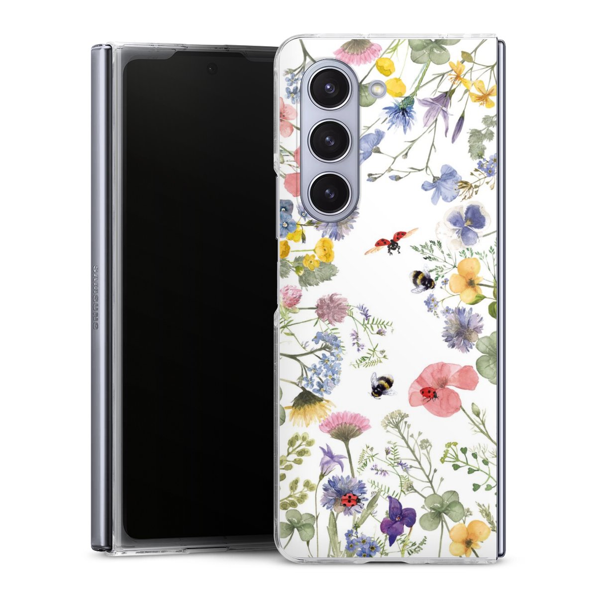 Galaxy Z Fold 5 Handy Hard Case Schutzhülle transparent Smartphone Handy Hülle Flowers Muster Bee Hard Case