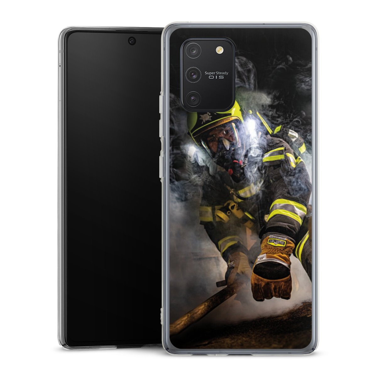 Galaxy S10 Lite Handy Hard Case Schutzhülle transparent Smartphone Handy Hülle Fire Fighter Fire Fire Fighters Hard Case