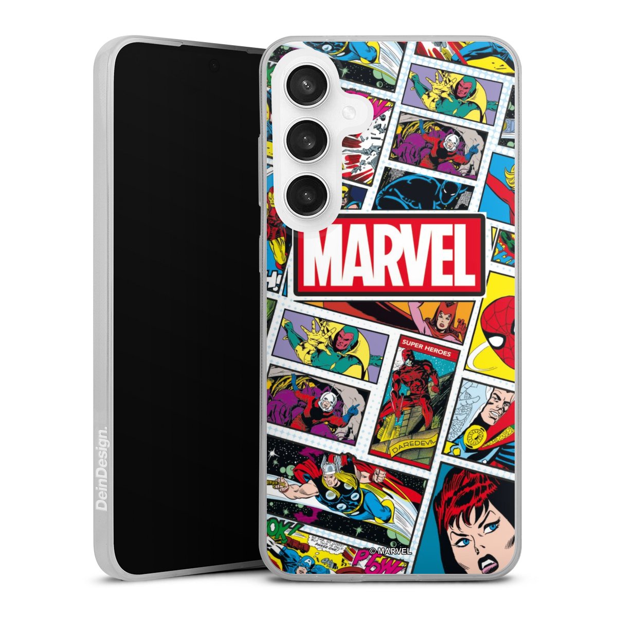 Galaxy S24 FE 5G Handy Slim Case Silikon Handyhülle transparent Hülle extra dünn Marvel Comic Muster Silikon Slim Case