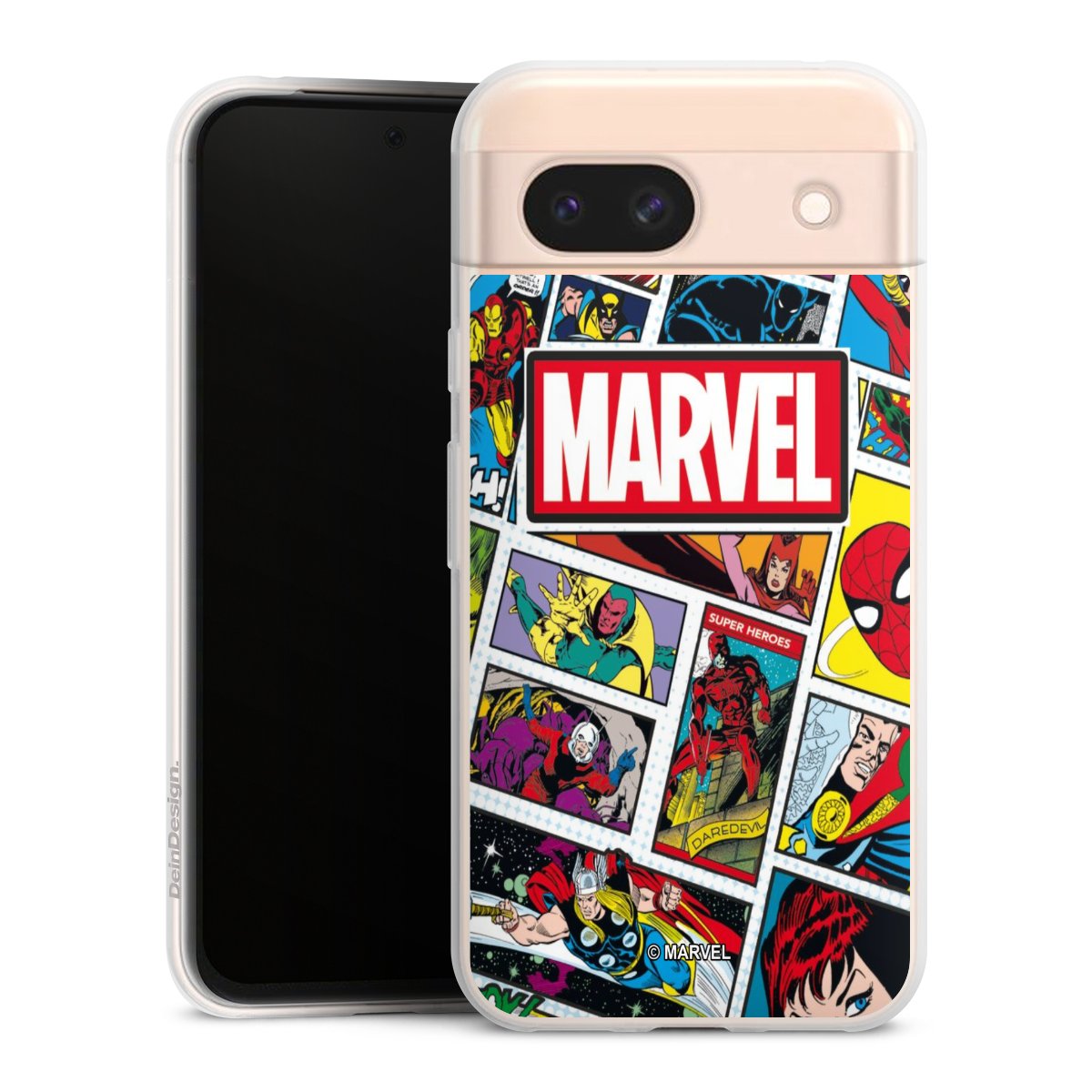 Google Pixel 8a Handy Slim Case Silikon Handyhülle transparent Hülle extra dünn Marvel Comic Muster Silikon Slim Case