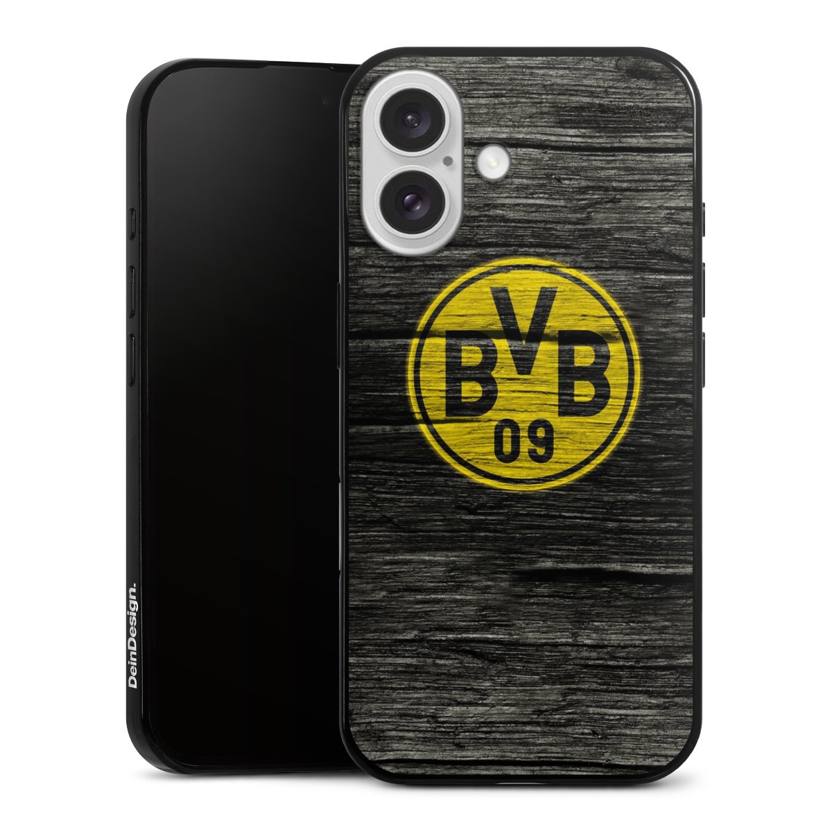 iPhone 16 Handy Slim Case extra dünn Silikon Handyhülle schwarz Hülle Wooden Look Borussia Dortmund Bvb Silikon Slim Case
