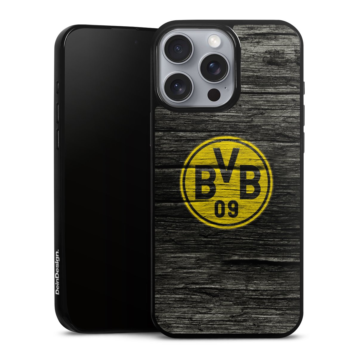 iPhone 16 Pro Max Handy Slim Case extra dünn Silikon Handyhülle schwarz Hülle Wooden Look Borussia Dortmund Bvb Silikon Slim Case