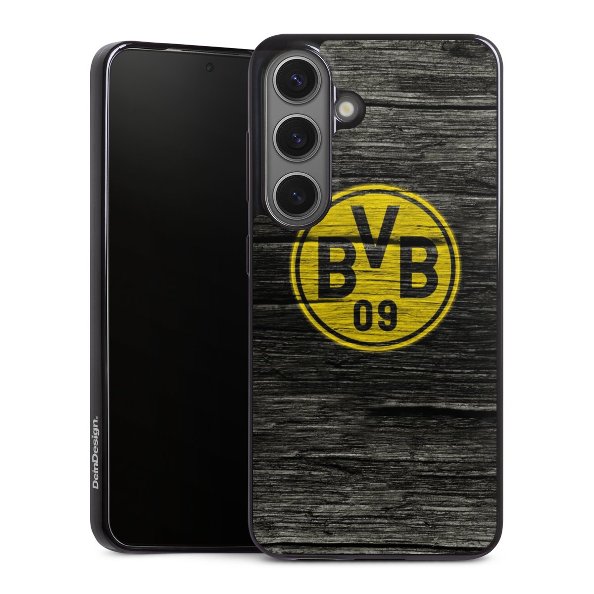 Galaxy S25 Handy Slim Case extra dünn Silikon Handyhülle schwarz Hülle Wooden Look Borussia Dortmund Bvb Silikon Slim Case