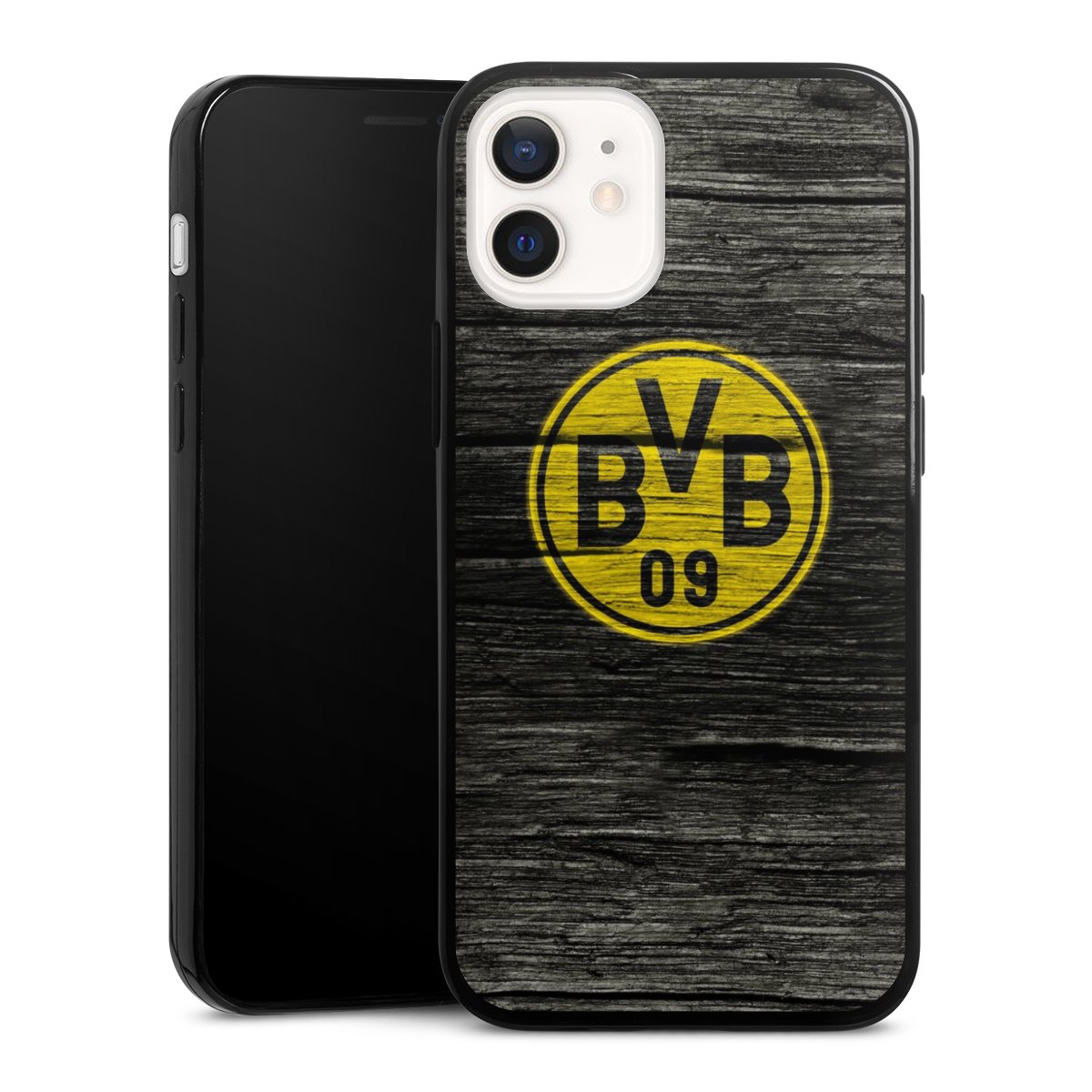 iPhone 12 mini Handy Slim Case extra dünn Silikon Handyhülle schwarz Hülle Wooden Look Borussia Dortmund Bvb Silikon Slim Case