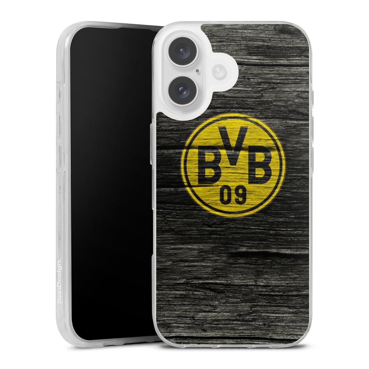 iPhone 16 Handy Silikon Hülle Case transparent Handyhülle Wooden Look Borussia Dortmund Bvb Silikon Case