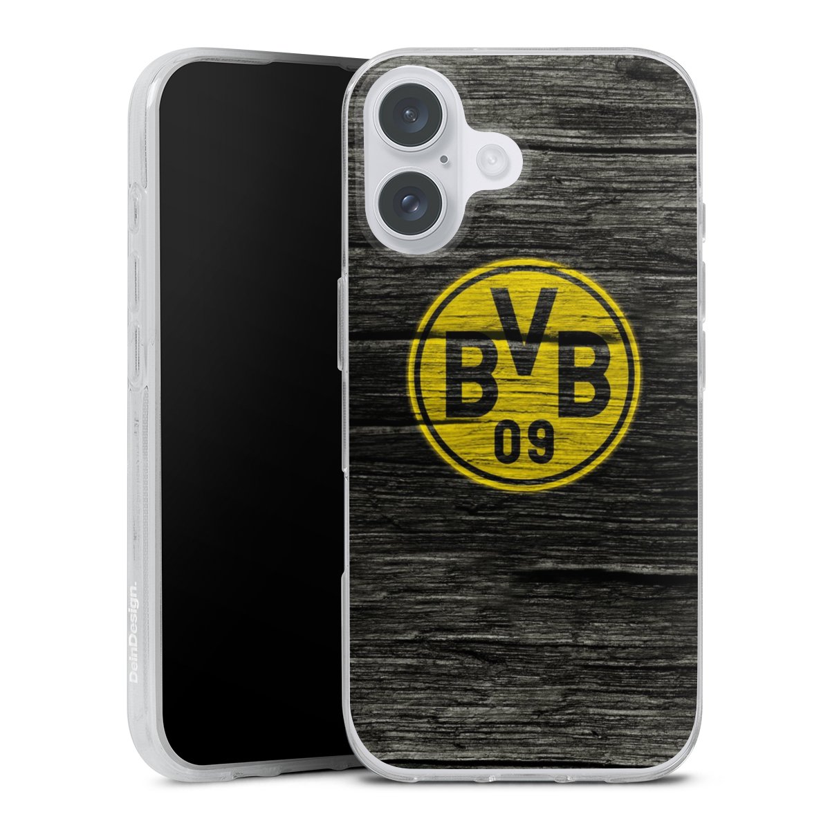 iPhone 16 Plus Handy Silikon Hülle Case transparent Handyhülle Wooden Look Borussia Dortmund Bvb Silikon Case