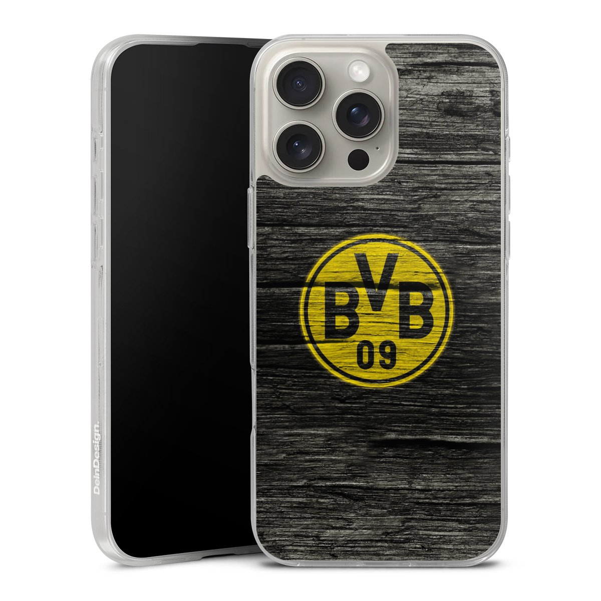 iPhone 16 Pro Max Handy Silikon Hülle Case transparent Handyhülle Wooden Look Borussia Dortmund Bvb Silikon Case